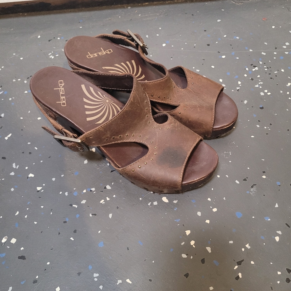 Dansko Brown Leather Open-Toe Slingback Sandals